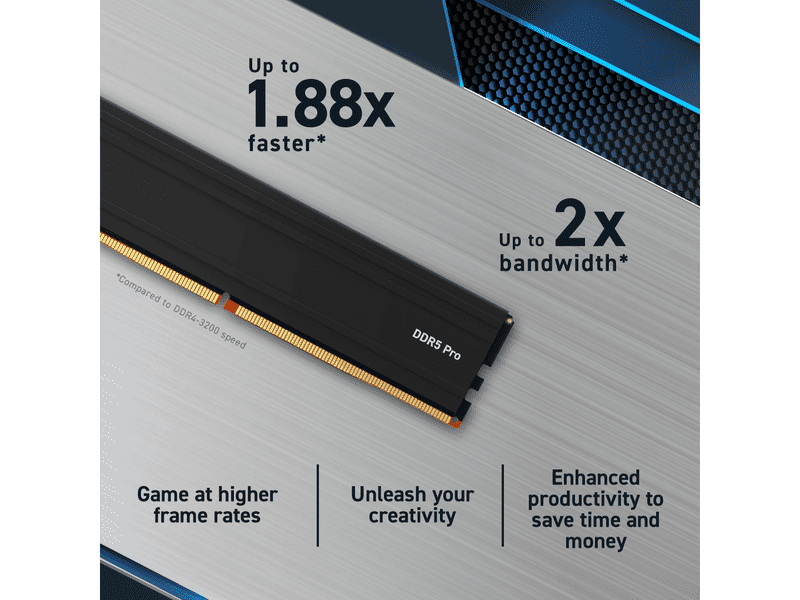 Crucial Pro 32GB 2x16GB DDR5 UDIMM 6000MHz CL48 Black Heat Spreader Memory
