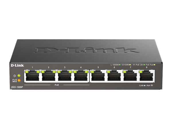 D-Link 8-Port Gigabit Unmanaged Desktop Switch with 8 Gigabit RJ45 and 4 PoE Ports