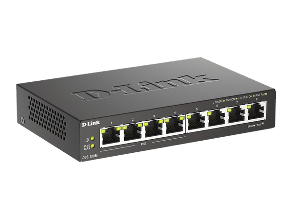 D-Link 8-Port Gigabit Unmanaged Desktop Switch with 8 Gigabit RJ45 and 4 PoE Ports