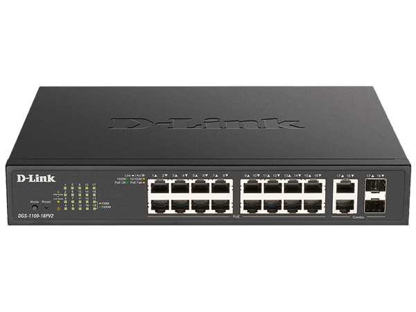 D-Link 18-Port Gigabit Smart Managed PoE Switch with 16 PoE and 2 Combo GE/SFP