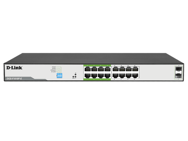 D-Link 18-Port Unmanaged PoE Switch with 16 RJ45 PoE and 2 Uplink Ports