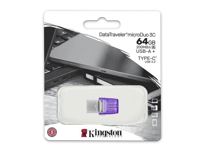 Kingston DataTraveler microDuo 3C DTDUO3CG3 64GB USB 3.2 Type C Flash Drive Purple