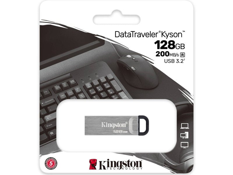 Kingston DataTraveler Kyson DTKN 128GB USB 3.2 Type A Flash Drive Silver