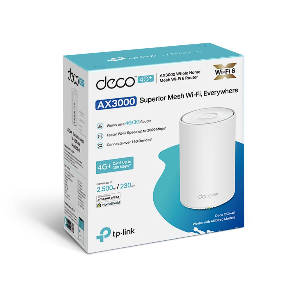 TP-Link Deco X50-4G 1-pack 4G+ AX3000 Whole Home Mesh Wi-Fi 6 Router