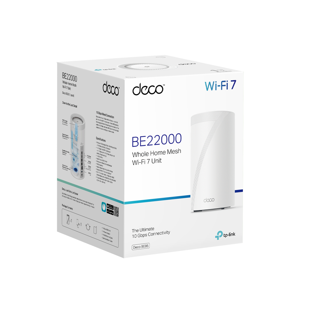 TP-Link Deco BE85 BE22000 Tri-Band Whole Home Mesh WiFi 7 System 1-pack