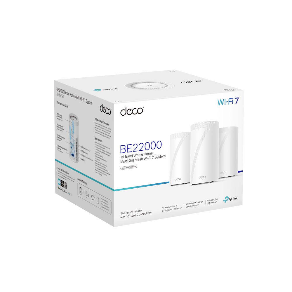 TP-Link Deco BE85 BE22000 Tri-Band Whole Home Mesh WiFi 7 System 3-pack