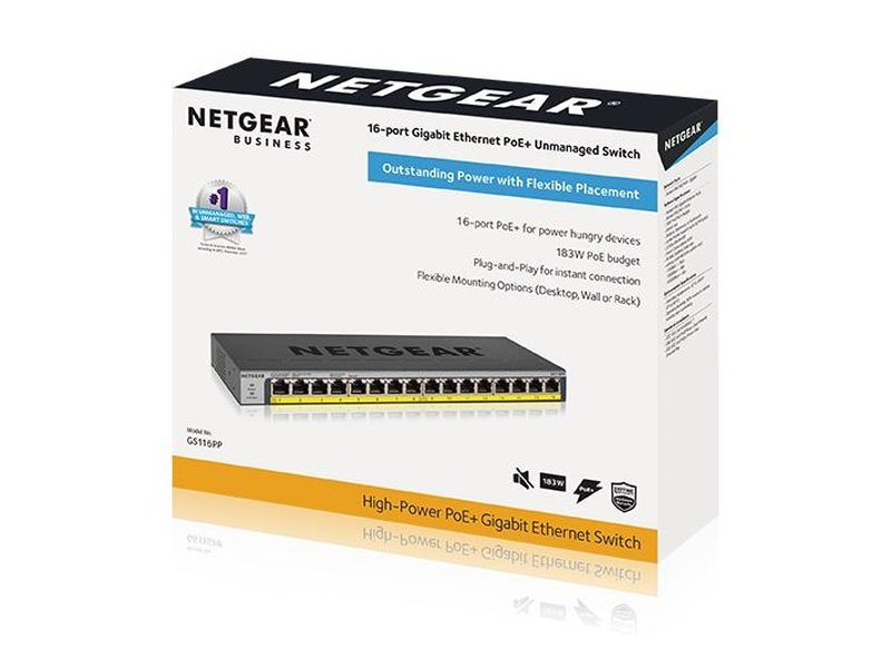 Netgear GS116PP 16-Port Gigabit Unmanaged Switch, PoE+