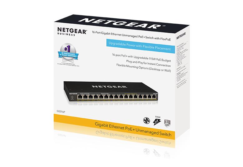 Netgear Essentials SOHO GS316P 16 Port Gigabit PoE+ Switch with 115W