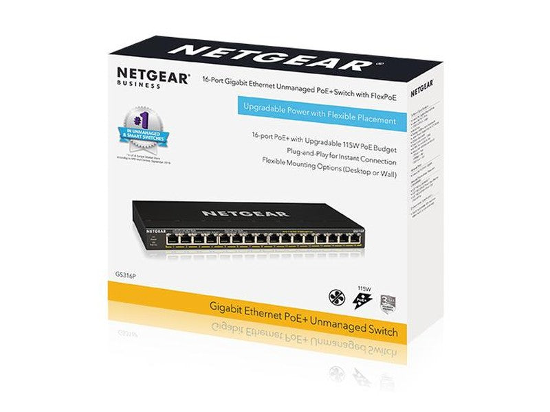 Netgear Essentials SOHO GS316P 16 Port Gigabit PoE+ Switch with 115W