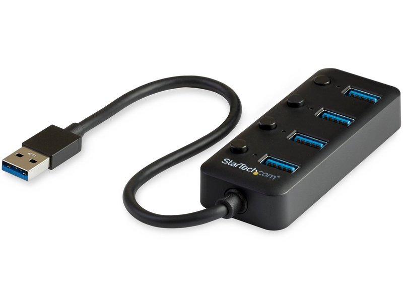 StarTech 4 Port USB 3.0 Hub USB Type-A To 4x USB-A With Individual On/Off Port Switches