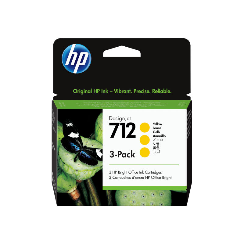 HP 712 3-Pack 29ML Yellow DesignJet Ink Cartridge - T230/T250/T650/Studio 3ED79A