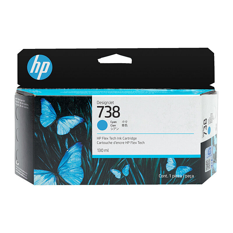 HP 738 130-ML Cyan DesignJet Ink Cartridge -T850/T950 498N5A