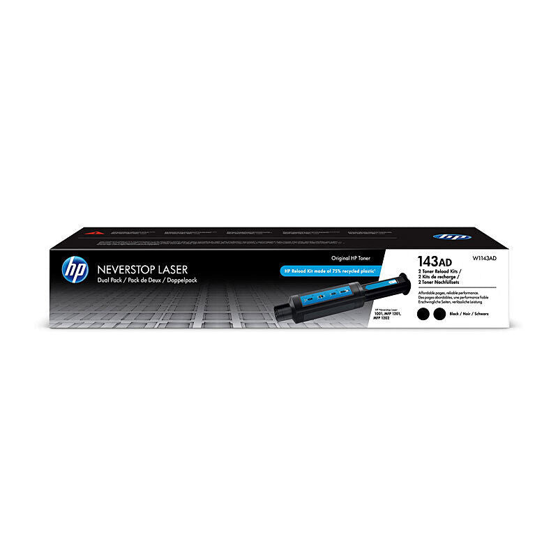 HP 143AD Black Original Neverstop Toner Reload Kit Twin Pack (W1143AD) – Product Image