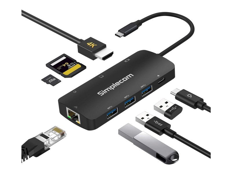 Simplecom USB-C SuperSpeed 8-in-1 Multiport Hub Adapter HDMI 2.0 Docking Station