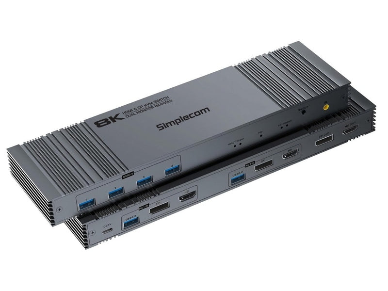 Simplecom KM490 HDMI and DisplayPort Dual Monitor KVM Switch for 2 Computers with 4-Port USB 3.0 Hub 5Gbps 8K@60Hz