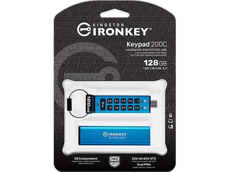 Kingston IronKey Keypad 200 128GB Encrypted USB-C Flash Drive