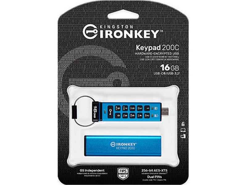 Kingston IronKey Keypad 200 16GB Encrypted USB-C Flash Drive