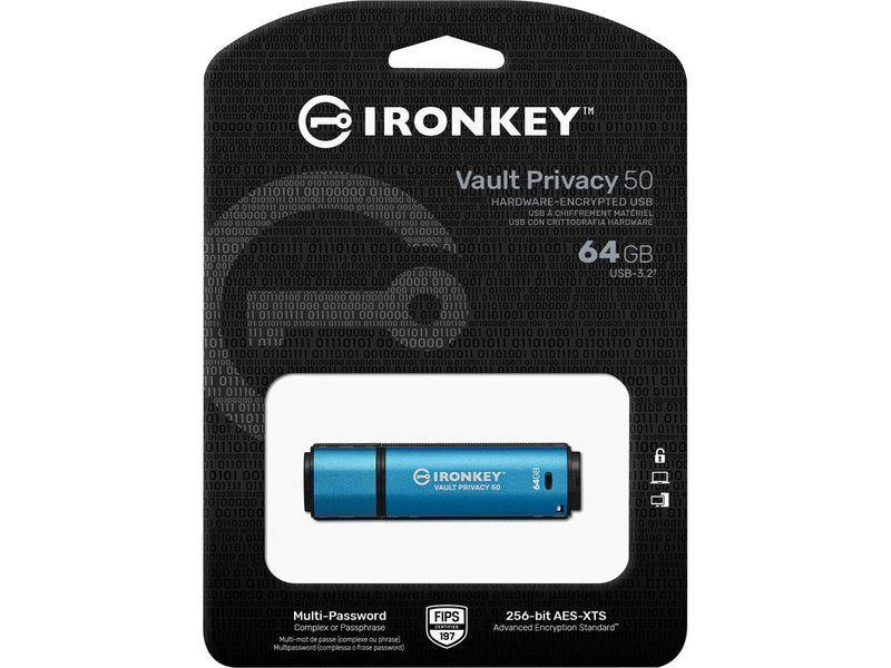 Kingston IronKey Vault 64GB Privacy 50 Encrypted USB Flash Drive