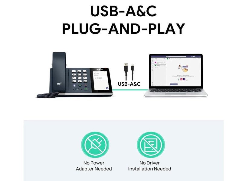 Yealink MP45 USB Teams Phone Desk Corded Phones for Work, Certified by Microsoft Teams Skype for Business System, Powered by Computer via USB-A/C