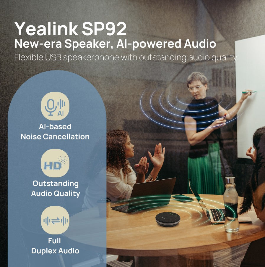Yealink SP92 with Dongle USB-C/A, AI Noise Cancellation, 4m All-round Voice Pick Up 50 mm Speaker for Brilliant Audio Quality Full Duplex Audio&Echo
