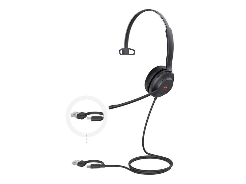 Yealink Wired UH37 MS Mono Headset, Noise Cancelling Mic, Leather Cushion, C to A Adapter