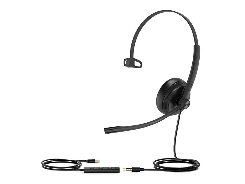 Yealink UH34-Special Edition Mono UC USB Headset, USB-A 3.5mm, Audio Clarity, Noise Cancelling Microphone, Leather Ear Cushions, YHC20 Controller