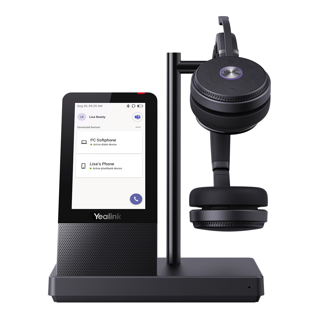 Yealink DECT Wireless WH66 UC Dual Headset, 4" Touch Screen Base, Speakerphone
