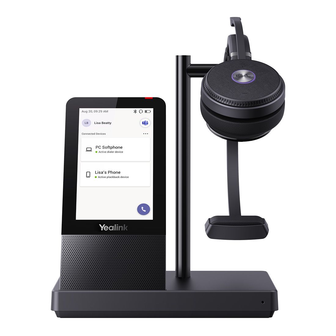 Yealink DECT Wireless WH66 UC Mono Headset, 4" Touch Screen Base, Speakerphone