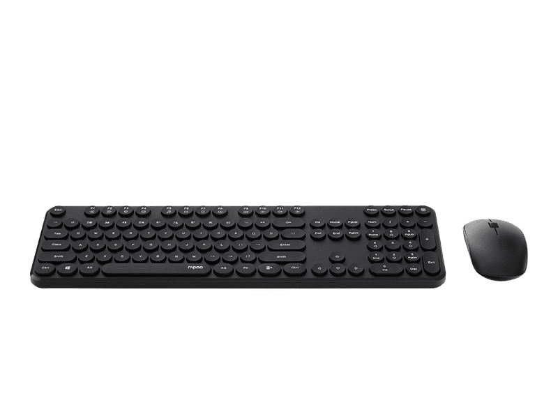 RAPOO Wireless Optical Mouse & Keyboard Black -2.4G Connection, 10M Range, Spill-Resistant, Retro Style Round Key, 1000DPI Black
