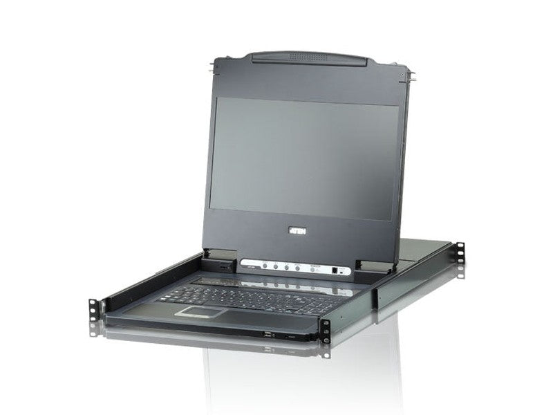 Aten Rackmount KVM Switch Single Rail 8 Port DVI USB w/ 17.3' LCD Display, 2x Custom KVM Cables