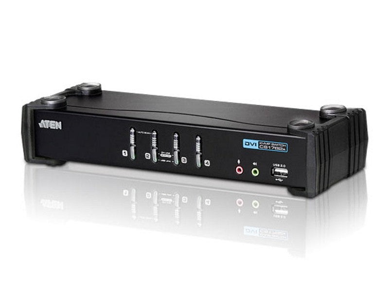 Aten Desktop KVMP Switch 4 Port Single Display DVI w/ audio, 4x Custom KVM Cables Included, 2x USB Port