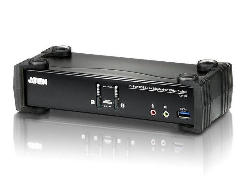 Aten Desktop KVMP Switch 2 Port Single Display 4k DisplayPort w/ audio, Cables Included, 2x USB Port