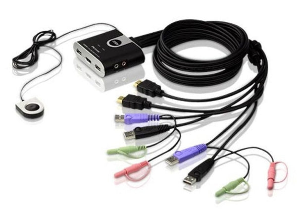 Aten Compact KVM Switch 2 Port Single Display HDMI w/ audio, 1.2m Cable
