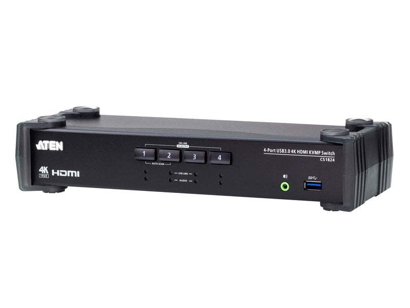 Aten Desktop KVMP Switch 4 Port Single Display 4k HDMI w/ audio mixer mode, Cables Included