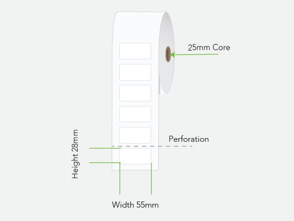 CALIBOR Label Therm Perm 55X28 1AC 500/R 25MM - Minimum order 6 rolls