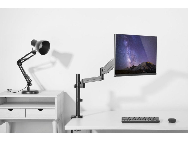Brateck Single Monitor Full Extension Gas Spring Single Monitor Arm 17" - 32" Up to 8Kg Per screen VESA 75x75/100x100