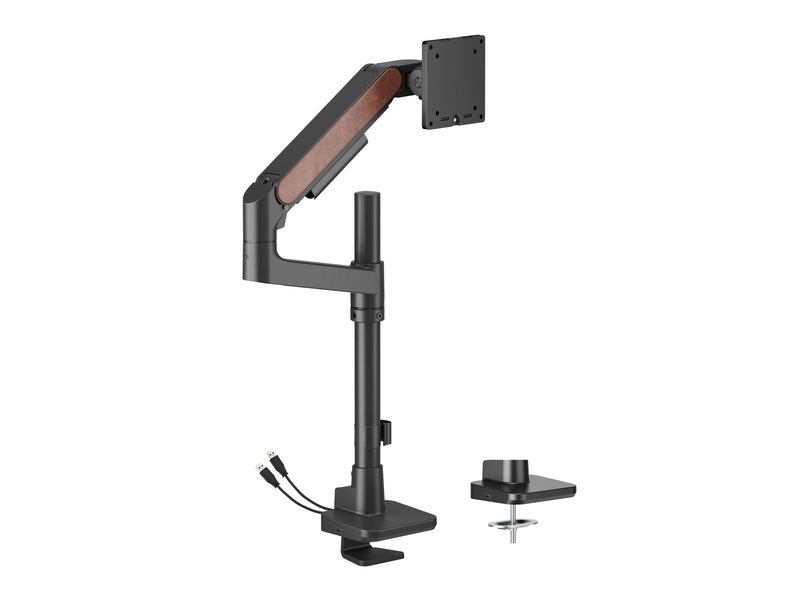 Brateck LDT81N-C012UCP Fusion Heavy-Duty Pole-Mounted Gas Spring Monitor Arm with USB-A/USB-C Ports For most 17"~49" Monitors, Fine Texture Black