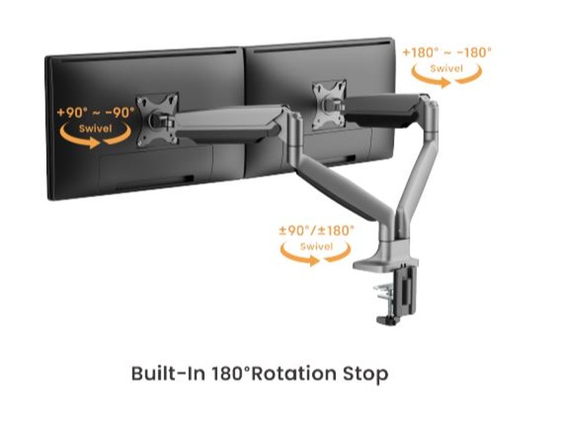 Brateck LDT82-C024-BK Dual Screen Heavy-Duty Gas Spring Monitory Arm with For most 17"~35" Monitors, Matte Black