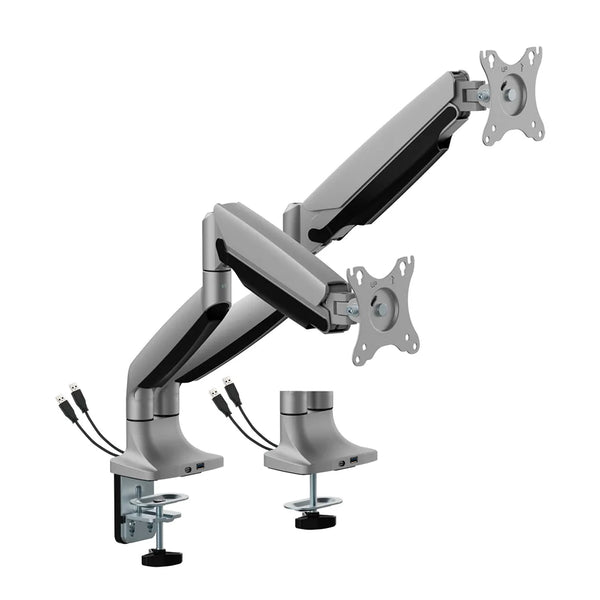 Brateck LDT82-C024UCE-SV Dual Screen Heavy-Duty Mechanical Spring Monitor Arm with USB Ports