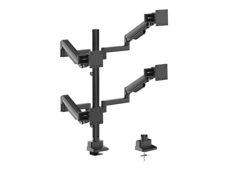 Brateck Modular Mechanical Spring Quad Monitor Arm with Sliders, from 17”-40”, weight capacity per flat screen 11kg, 180° Rotation Black