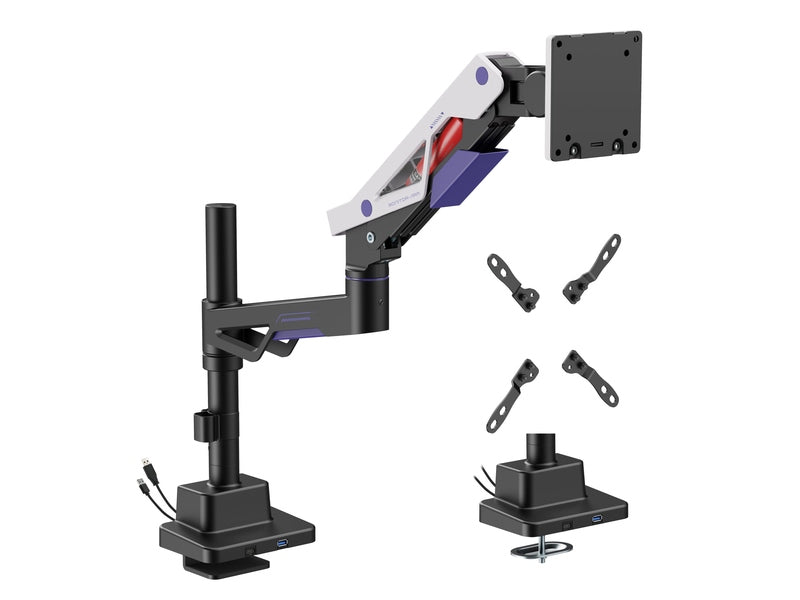 Brateck LDT95-C012UCP Atlas Neo Gaming Pole-Mounted Monitor Arm with USB-A & USB-C Ports For most 24"~57" Monitors, Matte Black & White new