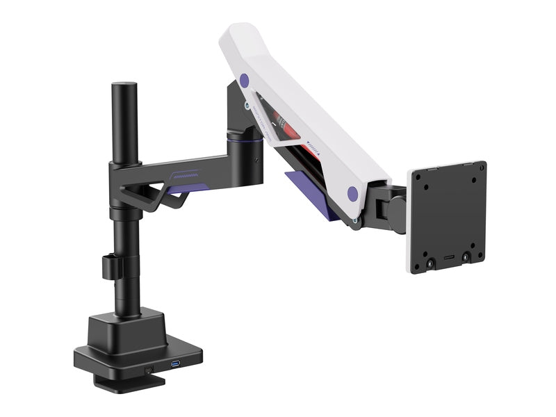Brateck LDT95-C012UCP Atlas Neo Gaming Pole-Mounted Monitor Arm with USB-A & USB-C Ports For most 24"~57" Monitors, Matte Black & White new