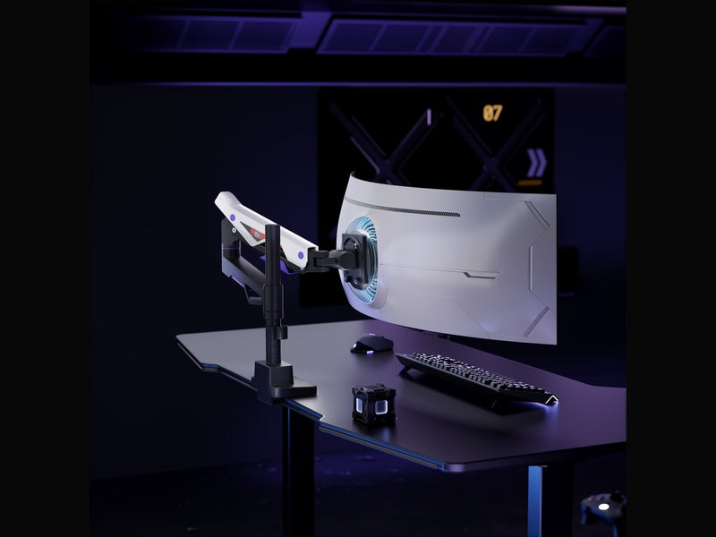Brateck LDT95-C012UCP Atlas Neo Gaming Pole-Mounted Monitor Arm with USB-A & USB-C Ports For most 24"~57" Monitors, Matte Black & White new