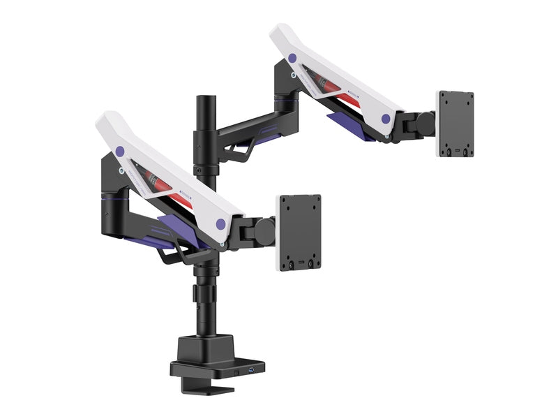 Brateck LDT95-C024UCP Atlas Neo Gaming Pole-Mounted Dual Monitor Arm with USB-A & USB-C Ports For most 24"~57" Monitors, Matte Black & White New