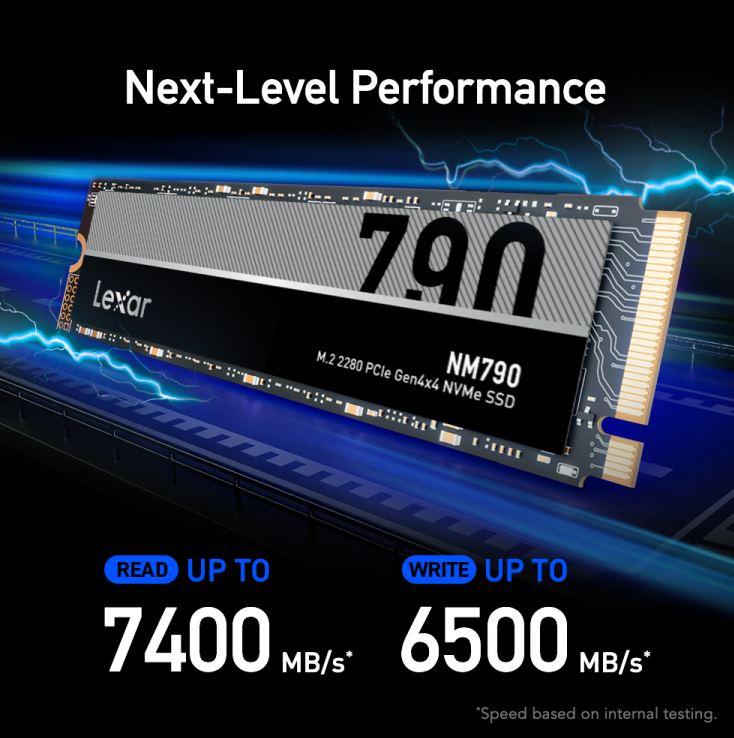 Lexar LNM790 1TB M.2 2280 PCIe Gen4 NVMe SSD up to 7400MB/s read, 6500MB/s write