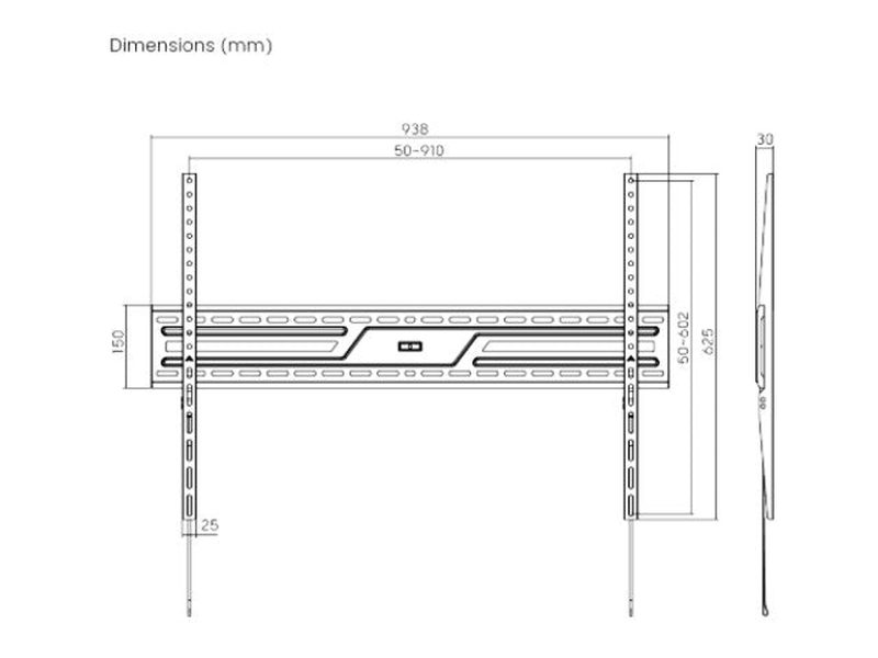 Brateck KL38-69F Large-Screen Large Fixed TV Wall Mount, Fit Screen Size: 43"-100" Up to 75kg, Fit Curved TV, 30x938x625mm