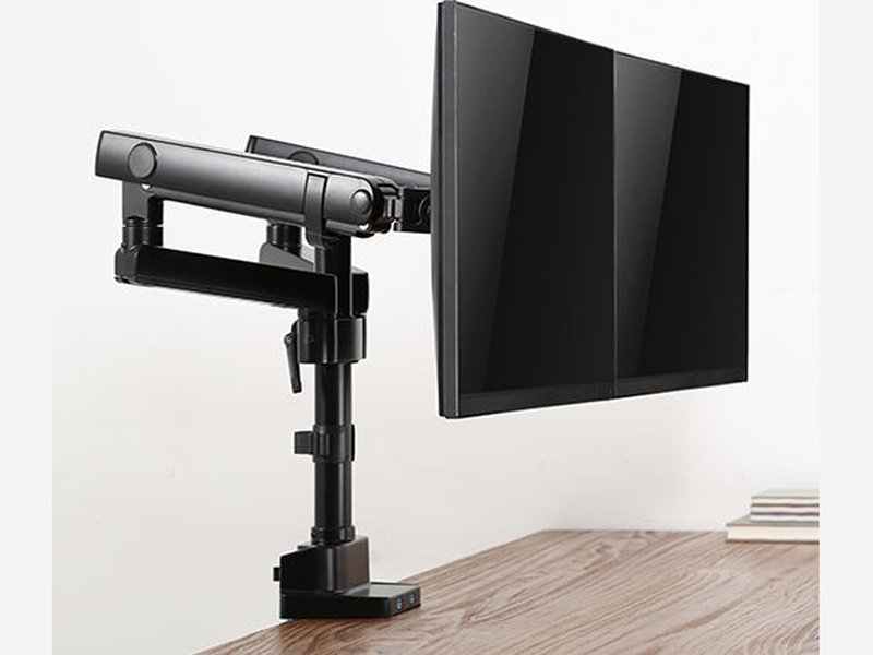 Brateck Dual Monitor Aluminium Slim Pole-Mounted Spring-Assisted Monitor Arm With USB Fit Most 17"-32" Monitors Up to 8kg per screen 75x75/100x100