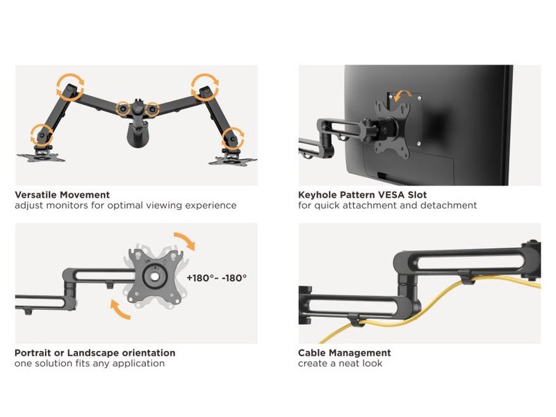 Brateck Dual Monitor Premium Aluminum Articulating Monitor Arm Fit Most 17"-32" Monitors Up to 8kg per screen VESA 75x75/100x100