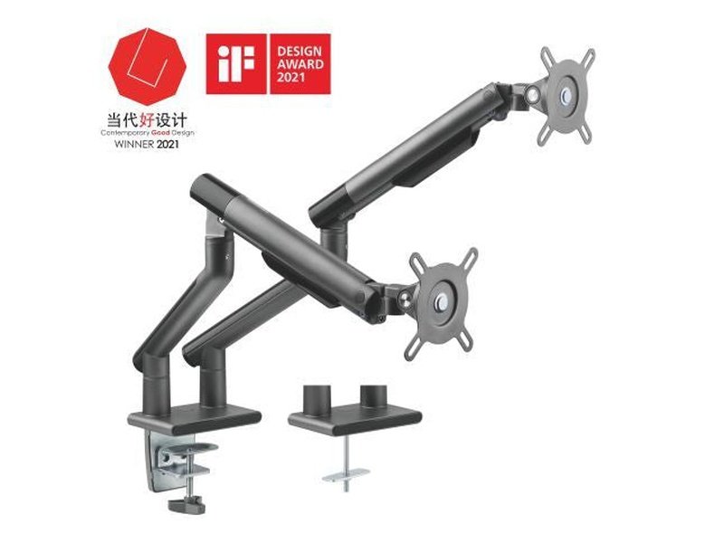 Brateck Dual Monitor Premium Slim Aluminum Spring-Assisted Monitor Arm Fix Most 17"-32" Monitor Up to 9kg per screen VESA 75x75/100x100 Space Grey