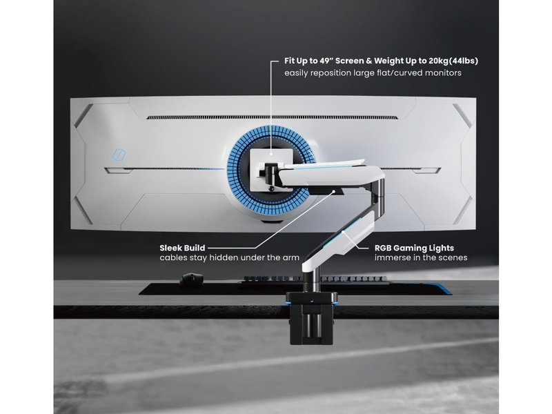 Brateck Single Heavy-Duty RGB Gaming Monitor Arm Fit Most 17"-49" Monitor VESA 75x75,100x100